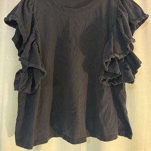 Zara Black Short Sleeve Ruffle Top